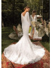 Boat Neck Ivory Lace Tulle Slit Anniversary Wedding Dress